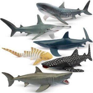 Toymany 6PC Realistic Shark Figurines Set - 5-6" Ocean Animals Bath Toys, Cake